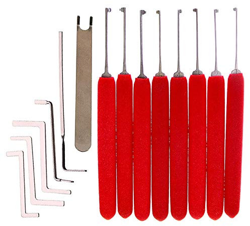 Loboo Idea Juego de 14 piezas de herramientas de cerrajería de Dimple, incluye 10 ganchos de ganzúas y 7 llaves de tensión, funciona para cerradura de doble extremocerradura de cilindro 2 en 1