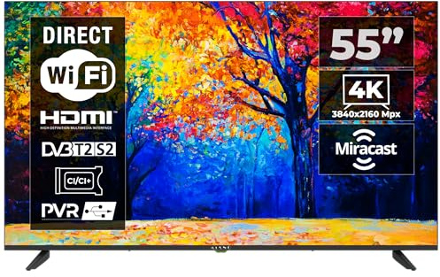 KIANO Elegance TV 55 tum 4K UHD HDR10 (Android TV 9.0 2 GB RAM METAL CASE [140 cm TV utan ram 8 GB] Smart TV, Netfilx, Youtube) Triple Tuner DVB-T2 C/S2, PVR, WiFi