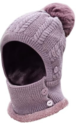 TAGVO Winter Warm Strickmütze&Halswärmer-Sets, Flexible mit Haarball, weiches, dickes Fleece gefüttert, verstellbare Gesichtsmaske für Frauen für Outdoor-Sportarten, Wintergeschenk