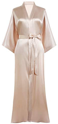 PRODESIGN Satin kimono rock lång silkeslen kimono badrock nattkläder bröllop brudtärna rock, Champagne, one size