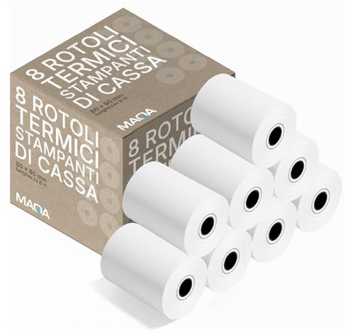 8 Rotoli Cassa 80x80 Termici - CONFEZIONE DA: 8 Rotoli Scontrino Termico 80x80mm per Registratore e Stampanti Cassa – Carta Termica Alta Qualità, Stampa Nitida, Compatibilità Universale