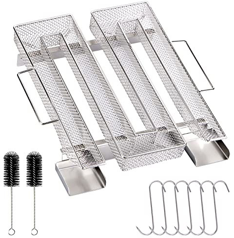 mizikuu Generatore di fumo freddo con manico, in acciaio inox, con 6 ganci per carne + 2 spazzole per la pulizia per barbecue, affumicatore per affumicatura e molto altro (22,5 x 21 x 4 cm)