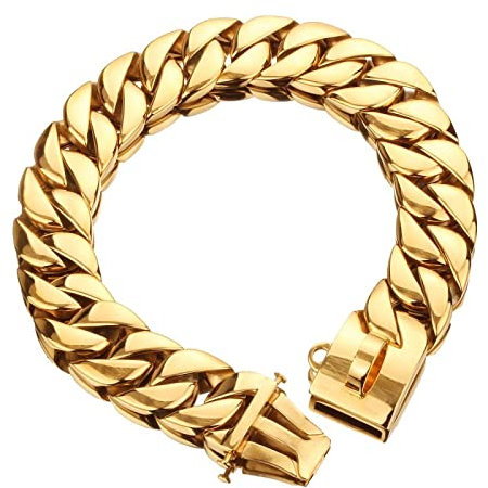 Halsband Für Haustiere Halsband Hund Haustier Halsband Dominanter Großer Hund, Lokales Goldhalsband, Dicke Hundekette, Edelstahlhalsband, Mobber, Cathrow-Haustier,Gold,Breite: 30 Mm Länge 75 Cm