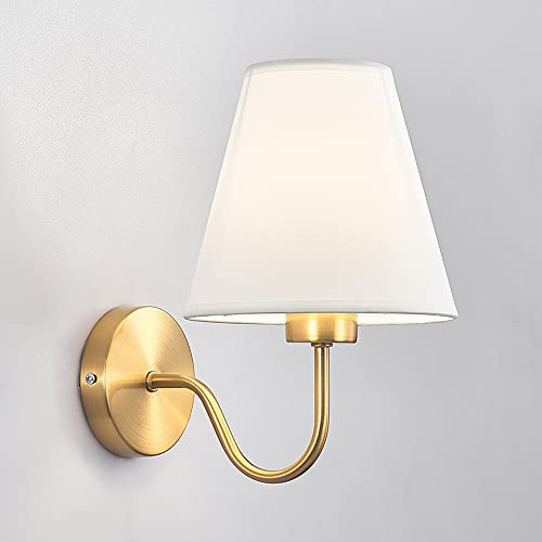 Jadssox Applique Murale en Tissu Moderne en métal doré Lampe Murale à Une tête, luminaire de tête de lit avec Abat-Jour en Entonnoir Textile, Appliques d'intérieur E27 pour Salon Chambre