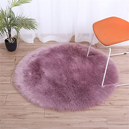 Trayosin Lammfell Faux Teppich Schaffell Lammfellimitat Nachahmung Longhair Bettvorleger Fell Wolle Vorleger oder Matte für Stuhl Sofa Wohnzimmer Schlafzimmer Deko (Bohnen Paste,80cm Durchmesser)