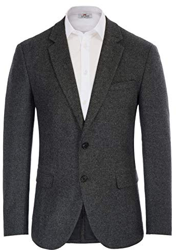 Giacca da uomo tinta unita, blazer sartoriale in misto lana, giacca sportiva a 2 bottoni, Grigio scuro, M