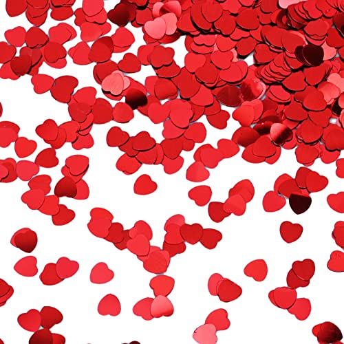Darbermu 30g Confetti Red Heart Shape Table Confetti, 1100Pcs Metallic Glitter Foil Hearts Sequins Love Decorations for Wedding Engagement Valentines Bridal Shower