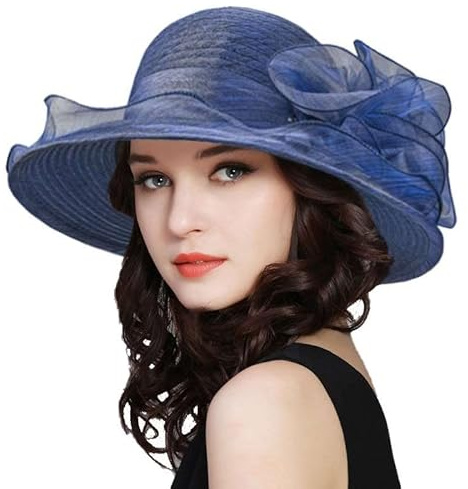 Fascinator für Damen, Organza, Kentucky Derby, Sommer, Teeparty, Hochzeit, Fascinator, Kirchenhüte, Marineblau, Medium