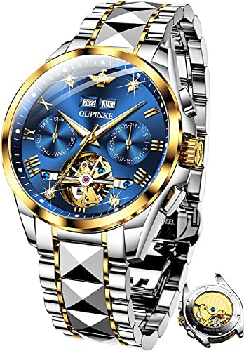 OUPINKE Herrenuhren Automatik Mechanisch Selbstaufzug Skelett Luxus Saphirkristall Diamant Wolframstahl Wasserdicht Business Kleid Uhren Geschenke