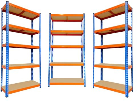 TRADE PRICE DEALS 3 BAY DEAL 5 Tier Extra Heavy Duty Racking Warehouse Storage Industrial Garage Metal Shelving 300kg Per Shelf (180 x 90 x 30cm)