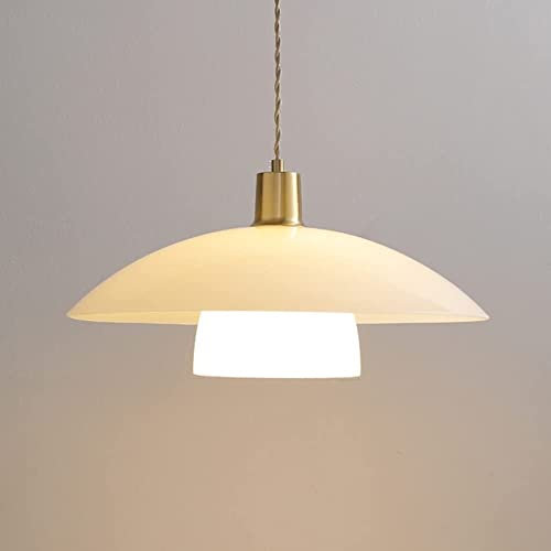 OJRG Lampadario Mid-Century in vetro bianco Sala da pranzo Lampada a sospensione con zoccolo in ottone Lampada da soffitto for ristorante for isola cucina Sala da pranzo Camera da letto Corridoio Bar