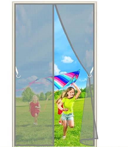 Magnet Fliegengitter Tür, 80x210 cm Magnetischer Fliegenvorhang Moskitonetz, Auto Schließen, magnetische Adsorption, Luft kann frei strömen, für Türen Patio, Grau P