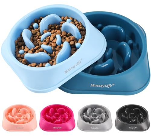 MateeyLife 2 pièces Gamelle Anti Glouton pour Chien - Bol Puzzle Gamelle Anti Glouton Chien Moyen Antidérapant Interactif pour Ralentir l'Alimentation(Bleu Clair & Bleu Foncé 20 cm)