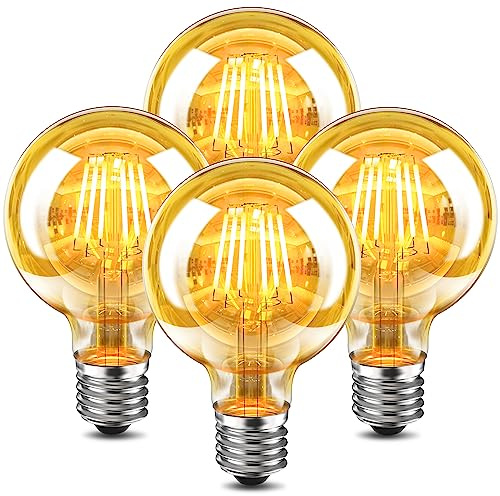WEDNA Bombilla LED Vintage Filamento, 6W E27 G80 Edison Bombillas, Luz Blanco Cálido 2700K, 700LM, No Regulable, Retro Decorativas Lámpara para Bar, Hogar, Restaurante, Cafetería, 4 Unidades