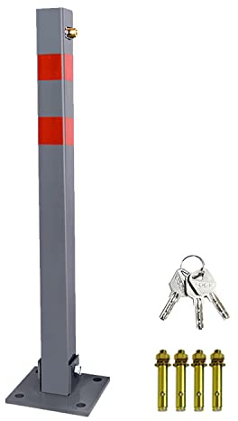Randaco Poteaux de stationnement avec 3 clés, bandes réfléchissantes, en acier pliable, barrières de parking, robuste pied de verrouillage