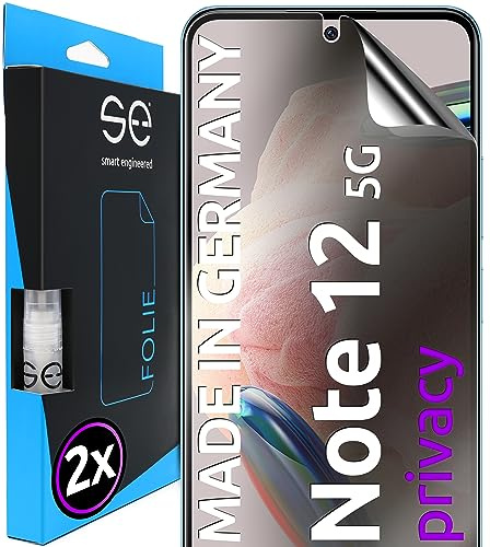 2X se® 3D SCHUTZFOLIE Privacy für Xiaomi Redmi Note 12 5G,Blickschutz, 100% Fingerabdruck & FaceID kompatibel, einfache blasenfreie Installation, Ultra-Klar, Stoß-Kratzfest, aus Deutschland
