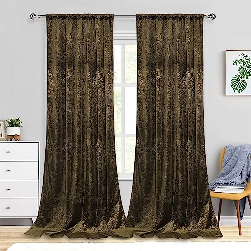Rosnek 2 Stück Samt Vorhang Blickdicht Kräuselband,H274xB132CM Luxus Vorhänge Schlafzimmer Thermovorhang mit Multifunktionsband,Verdunkelungsvorhang Barock Deko,Khaki