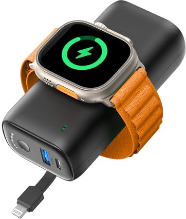 Bilivein Chargeur Portable pour Apple Watch, Batterie Externe 10000mAh 22.5W Charge Rapide avec Câble Intégré, Chargeur Magnétique sans Fil pour Apple Watch Serie 9/8/Ultra/7/6/Se/5/4/3/2