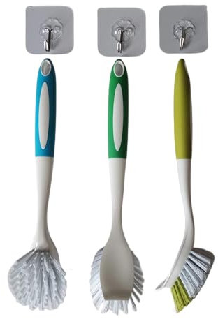 MIEGUIWOR Spazzola per Piatti con Manico In Silicone,Spazzola Lavapiatti,Spazzole per Pulizia,Spazzola per Padelle, Pentole, Pulizia Lavello da Cucina, Set da 3