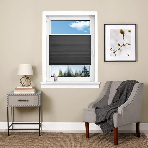 Thermo Plissee Ohne Bohren 25 x 50 cm Einfache Montage, Pflegeleicht Thermo Plisseerollo Klemmfix inkl. Zubehör für Wohnzimmer, Schwarz