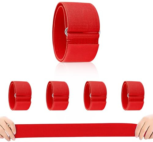 Tissting 5 Bandas De Carrera De 3 Patas, Carrera De Tres Patas, Cuerda Elástica Firme Y Duradera, Banda De Carrera Colorida De 3 Patas para Niños, Adultos, Cumpleaños, Fiesta De Carnaval(Rojo)