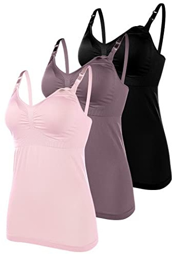 AOOPOO Lot de 3 Haut d'allaitement de Grossesse, Camisole de Maternité en Coton avec Bretelles Réglables, Tops d'allaitement sans Couture Débardeur de Maternité Tank Top pour Femme