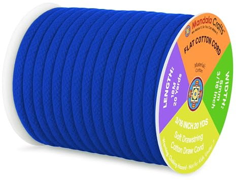 Mandala Crafts Blue Flat Drawstring Cord Replacement, 3/16 Inch 20 YDs Blue Soft Drawstring Cotton Draw Cord Hoodie Sweatpants Drawcord Replacement
