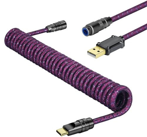 MAMBASNAKE C05 Custom Coiled USB C-Kabel für Gaming-Tastatur-Rosa Rot | Braided Nylon, USB-A auf USB-C, Double-Sleeved, 8KHz Spiral Aviator Mechanical Tastaturkabel, CNC Luftfahrtstecker, 4,92Ft