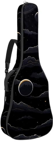 Beautifui Gitarrentasche für Akustikgitarre mit zwei Taschen, schwarzer Himmel, Weltraum, Mond, wasserabweisend, doppelt verstellbarer Schultergurt, Gitarrentasche, Beautifui Black Sky Space Moon,