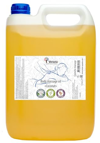 Verana Massageöl Kokosnuss, Naturkosmetik, Körper-Öl, Alle Haut, Stellt Festigkeit und Elastizität wieder her, zur Vorbeugung von Schwangerschaftsstreifen, Reduziert Falten, Verjüngung (5L)