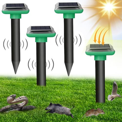 4 Pack Mole Repellent, Ultrasonic Mole Repellent Solar Powered, Waterproof Snake Repellent, Mole Deterrents for Repelling Moles,Gopher,Voles, Snakes,Rodents in Lawn Garden Yard