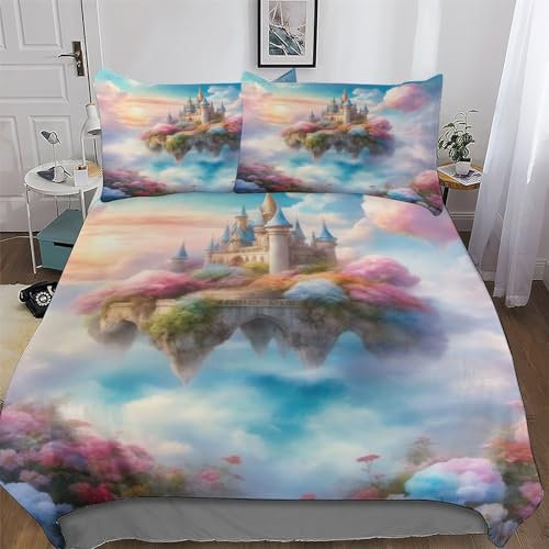 AAPZY Schloss Bettbezüge Mikrofaser Angenehme Bettwäsche 2 teilig - Weich & Bügelfrei Bettbezüge Mit Reißverschluss - Bettdeckenbezug Set Mit Kissenbezüge Single (135x200cm)