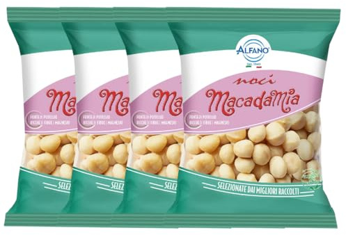 Alfano dal 1940 Noci Macadamia Sgusciate 100g Frutta Secca Ricca di Magnesio e Fonte di Potassio Snack Ideale per una Dieta Equilibrata e Vegana (4 Pezzi)