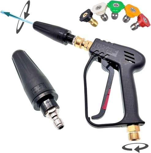 M&M Smartek Hochdruckpistole M22 x1,5 Drehgelenk 1/4 Schnellkupplung max. 280 bar 150°C (Pistole inkl. Düsen-Set + Düse rotierend) | Mit 1/4 Zoll Schnellkupplung, bis 280 bar und 150 °C, je nach Set inkl. Düsen und Rotordüse