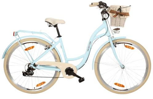 Goetze Mood Alu Damenrad 28 Zoll, 7-Gang mit Korb | Aluminiumrahmen, Tiefeinstieg, Shimano-Antrieb, V-Brakes, LED-Beleuchtung, Reflektoren, Gepäckträger, Korb