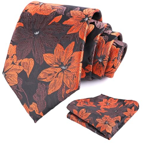 Alizeal Herrslips med näsduk set blommig silkeslen för bröllopsfest slips och näsduksset, 159-Burnt Orange, en storlek