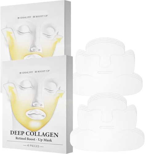 Facelift-Kollagenmaske-Koreas Gesichts-Tailentrainer, 3-in-1-Bluile-Kollagen-Retinol-Aufzugsmaske mit Kinngurt, Tiefkollagen-Retinol-Schubmasken, V-Line-Lift (8Pcs)