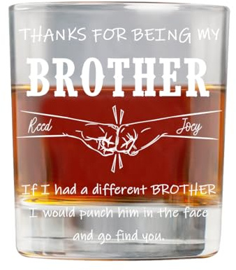 KKIIOEXX Thanks for Being My Brother Personalized Whiskey Glass,Custom Bourbon Glass with Name,Birthday Funny Brother Gifts,Brotherhood Friendship