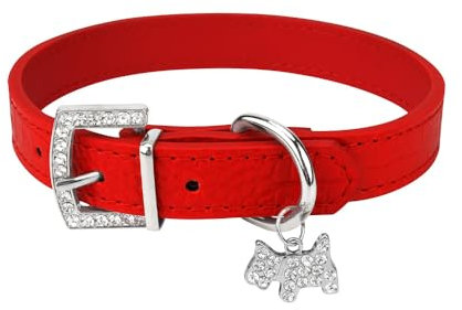 CFZSALK Collar for Perro de Piel sintética Acolchada con Colgante de Cachorro y Hebilla de Diamantes de imitación for Perros y Gatos pequeños, medianos y Grandes.(1,S 1.5x37cm)