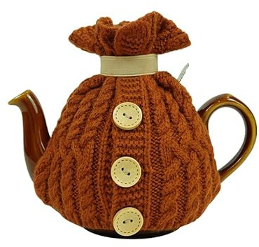 LONGDON HOMEONE Preppy Lapel Acrylic Knitting tea Cozy for 2 Cups Size, Gift，one piece,not include teapot. (BROWN)