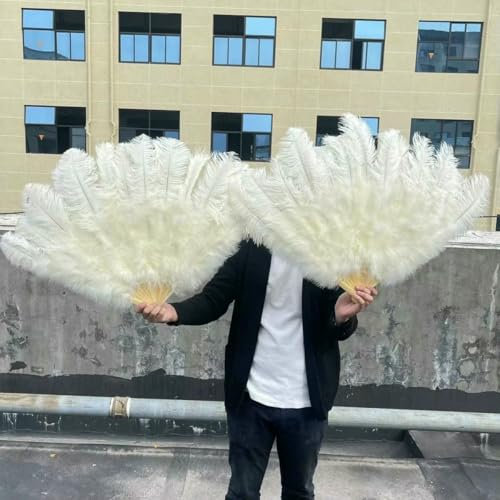 Grand éventail en plumes d'autruche naturelles, 13 os, 130 cm, blanc, pliable, pour carnaval, spectacle, décoration, plumes, beige, 1 pièce, 100 cm
