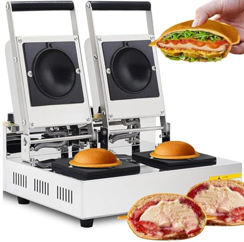 Commercial Electric Burger Waffle Maker, 3200W High Power with Adjustable Temperature 0-300℃ and Timer 0-5 Minutes, Ideal for Breakfast and Milk Tea Shops
