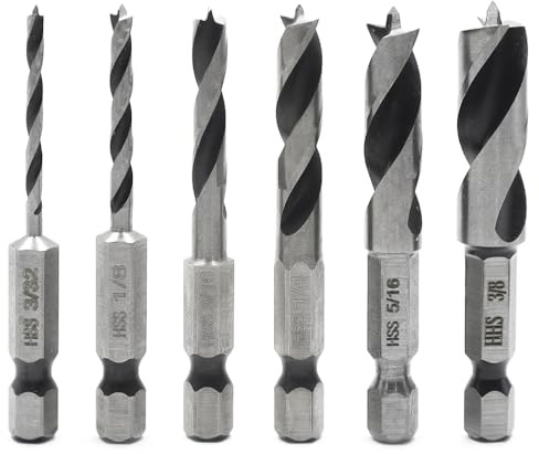Aoyswuz 6 Piezas Brocas Rechonchas 3/8-3/32 Pulgadas HSS 1/4 Pulgadas Broca Corta con Vástago Hexagonal para Madera y Metales Blandos