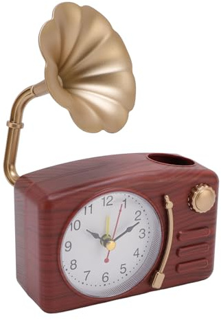 Jectse Chédeur de Gramophone Vintage Charmant pour la Décoration du Bureau à Domicile, Batterre de l'horloge de Bureau Rétro Fonctionnant (Couleur du Bois)
