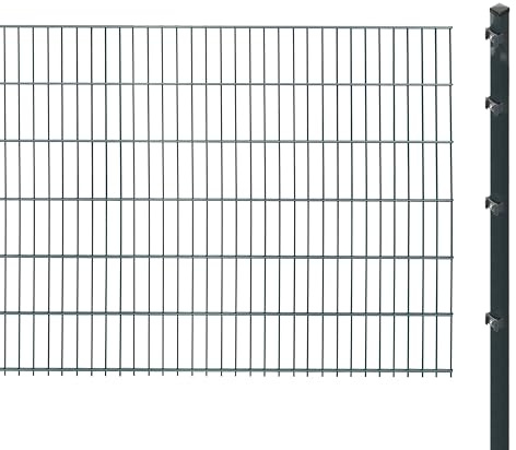 Doppelstabmattenzaun inkl. Pfosten zum Einbetonieren (Höhe: 123 cm, Länge: 12 m) | Doppelstabmatten in Anthrazit | UV- und witterungsbeständig