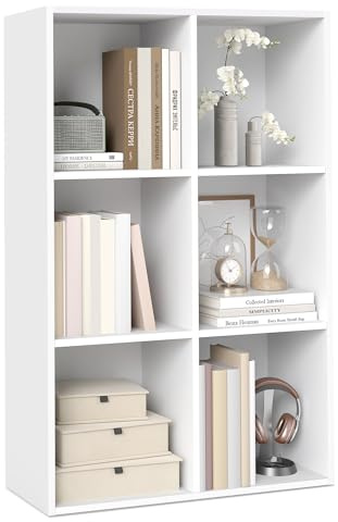 VASAGLE Custos Collection - Bookshelf, Bookcase, Cube Shelf with 6 Compartments, 9.4 x 25.8 x 38.6 Inches, Storage Shelf, for Living Room, Home Office, Dining Room, Cloud White ULBC423W01