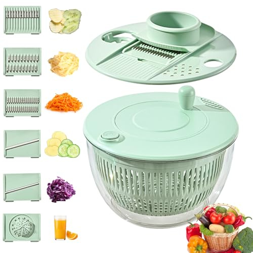 Tatqilo Salad Spinner, 5.3 Qt Large Lettuce Spinner and Dryer with 5 Blades Slicer, Egg Yolk Strainer, Shredder, 3 in 1 Vegetable & Fruit Washing Bowl, Kitchen Gadgets for Making Salad Efficiently