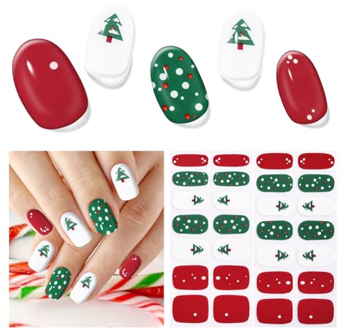 Nagelfolie UV Härtend - 28 Stück Nagelsticker Christmas UV Gel Nagelfolien Selbstklebend Nail Sticker Weihnachtsbaum Art Stickers DIY für Damen Mädchen