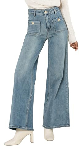 Nina Carter YY308 Jean pour femme à jambe large – Pantalon taille haute avec poches plaquées vintage, coupe large extensible, XXL mince
