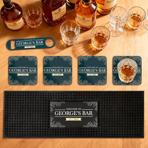 Ensemble de Tapis de Bar personnalisé UIDMEN, nom du Bar personnalisé, Tapis de Bar antidérapant en Caoutchouc PVC, sous-Verres en liège, ouvre-Bouteille, pour Bar à Domicile, Bar à café